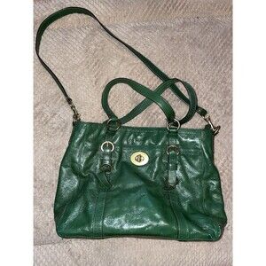 Coach Ergo Chelsea Green Leather Pleated Tote Bag Purse F14022 Teal Blue Lining